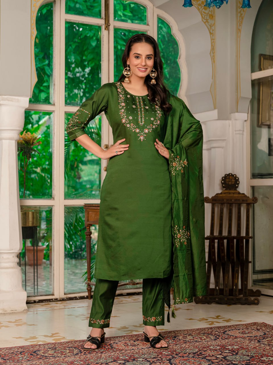 Mahendi Green Color Embroidery Thread Work Designer Party Wear Salwar Suit