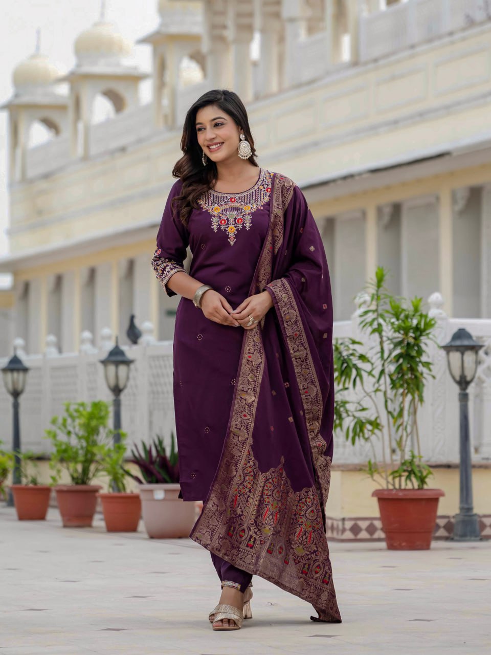 Wine Color Coding Embroidery Work Designer Party Wear Salwar Suit