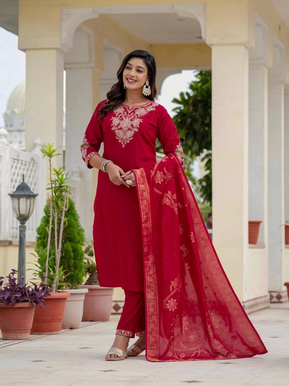 Red Color Coding Embroidery Work Designer Party Wear Salwar Suit