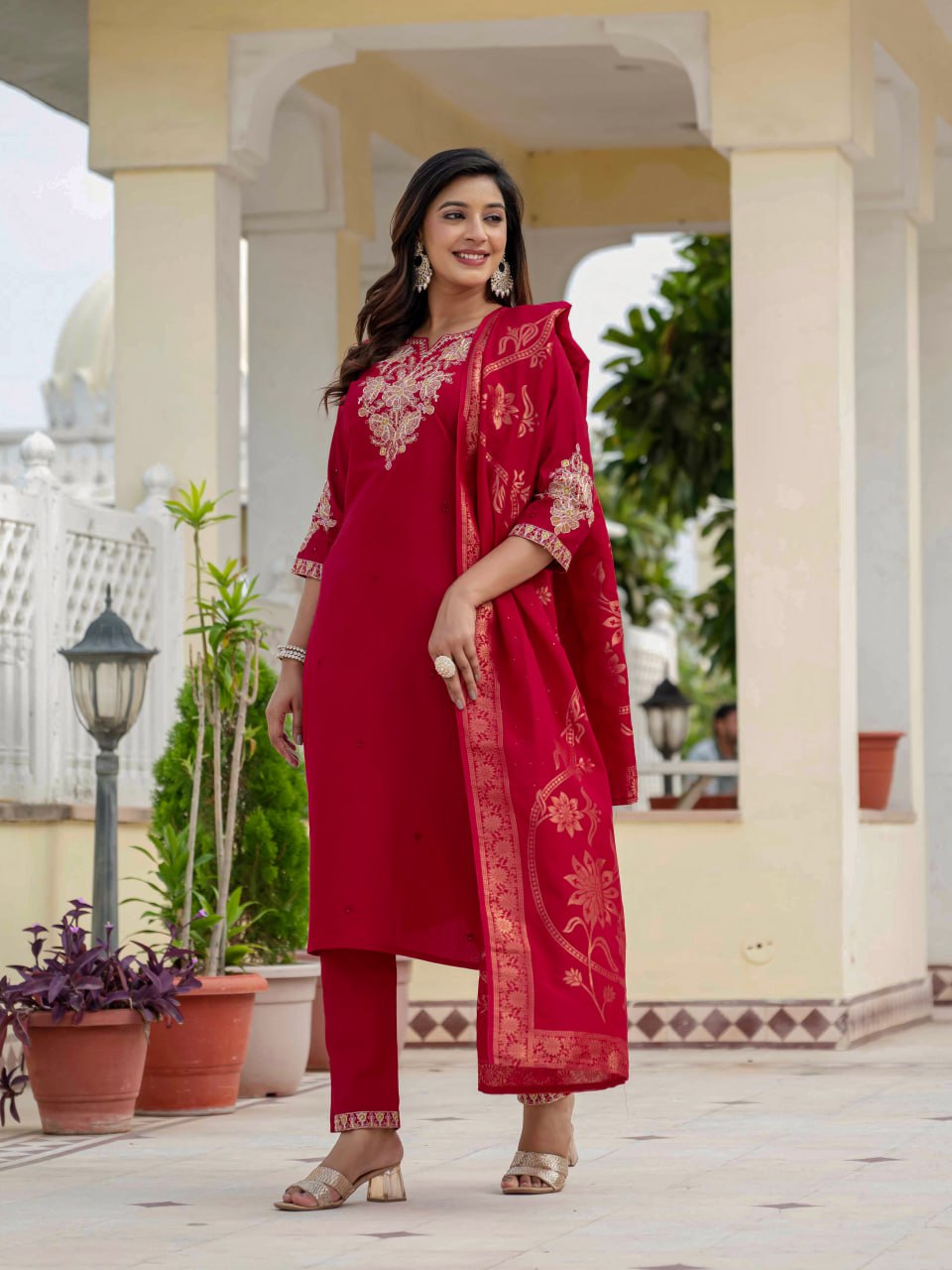 Red Color Coding Embroidery Work Designer Party Wear Salwar Suit