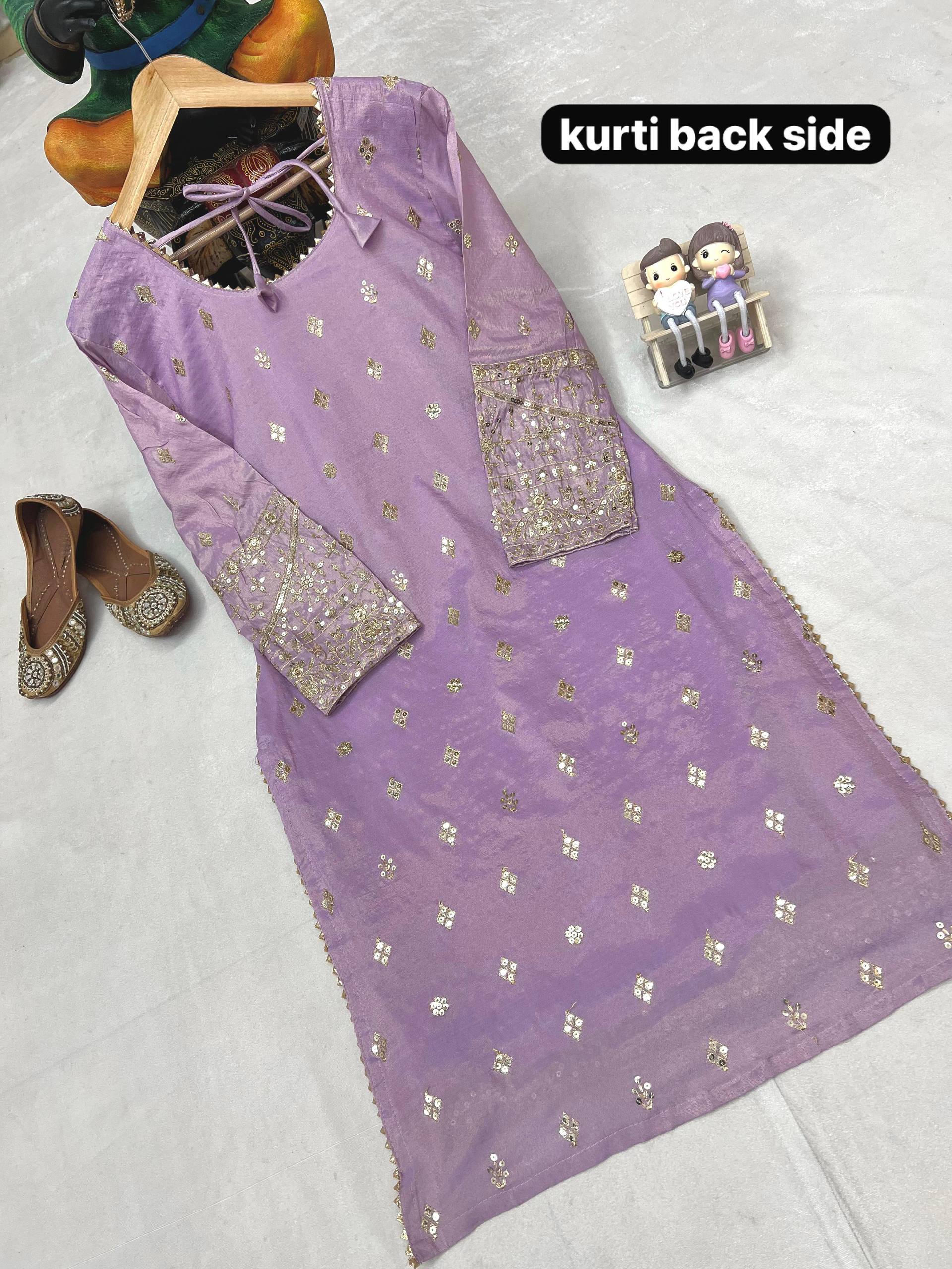 Lavender Color Coding Embroidery Work Designer Party Wear Palazzo Suit
