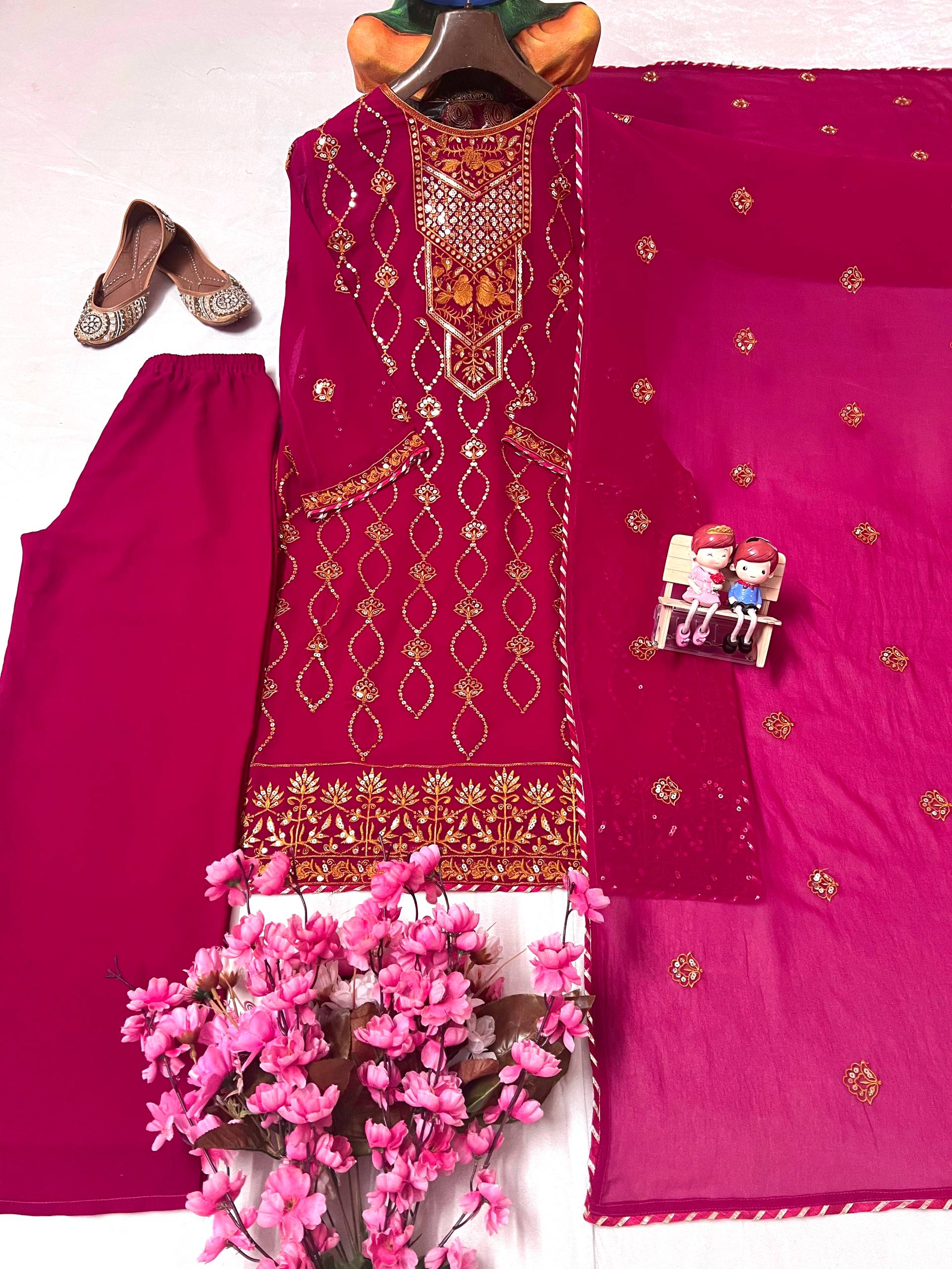 Pink Sequence Embroidery Work Designer Party Wear Salwar Suit