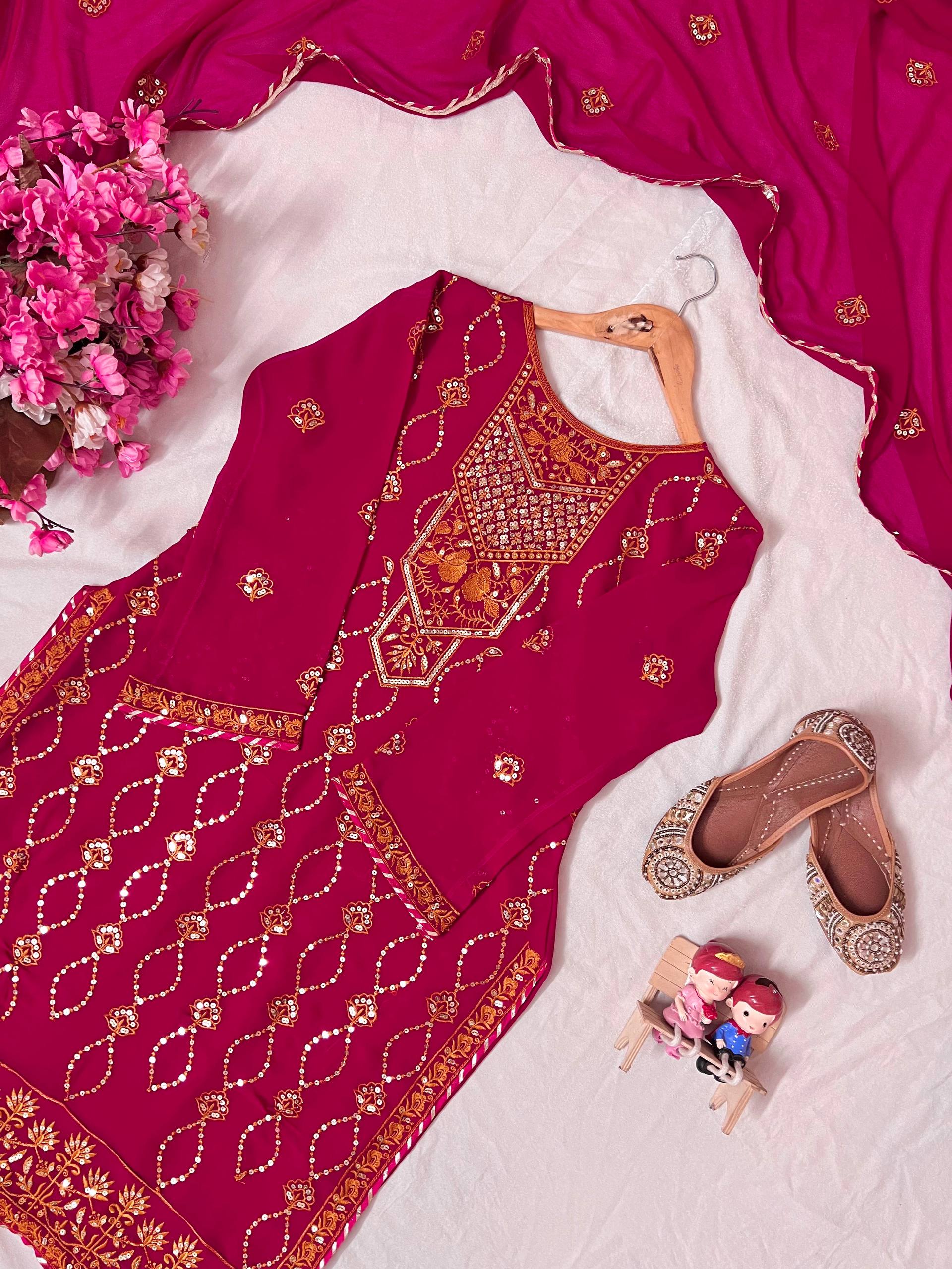 Pink Sequence Embroidery Work Designer Party Wear Salwar Suit