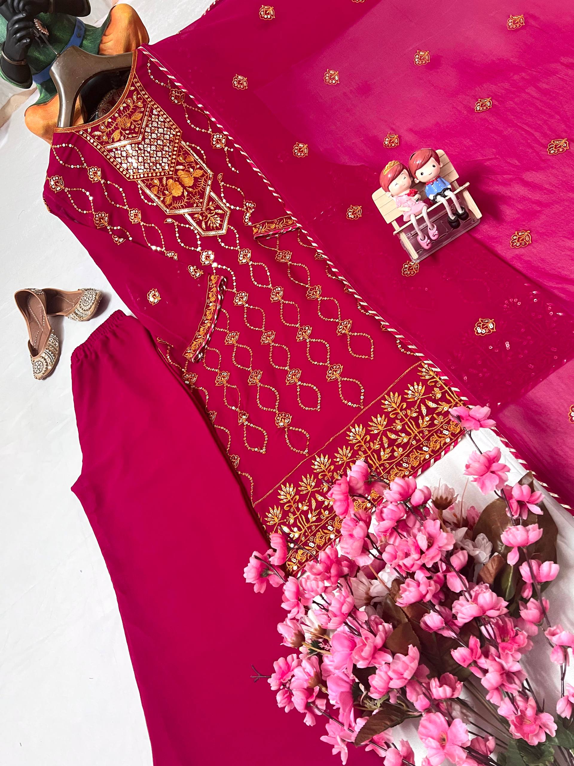 Pink Sequence Embroidery Work Designer Party Wear Salwar Suit