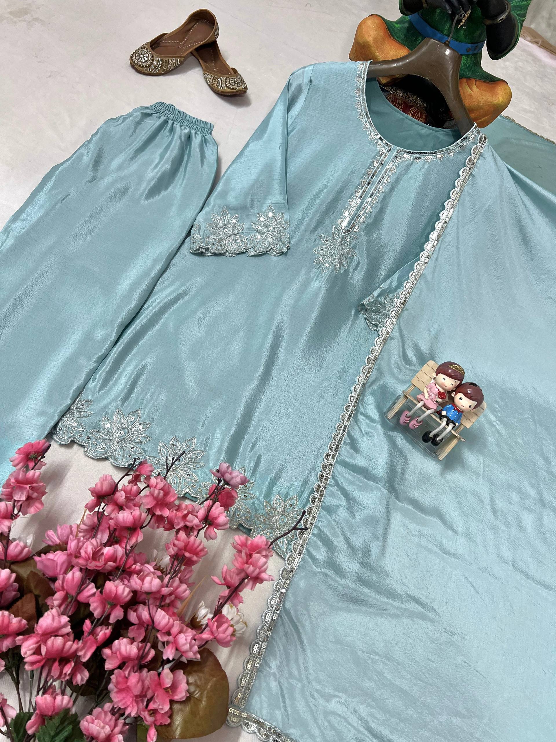 Sky Blue Sequence Embroidery Work Designer Party Wear Salwar Suit
