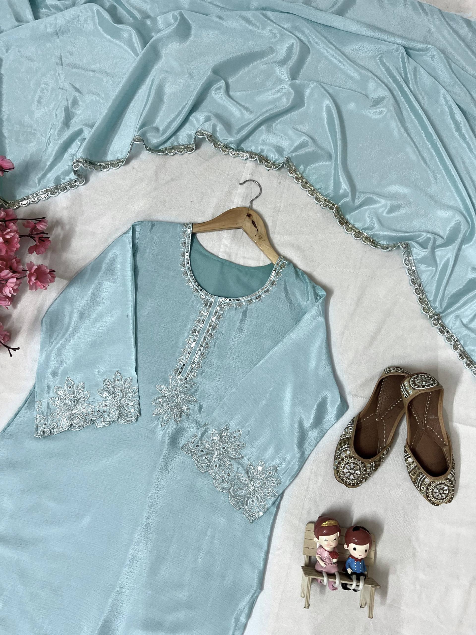 Sky Blue Sequence Embroidery Work Designer Party Wear Salwar Suit