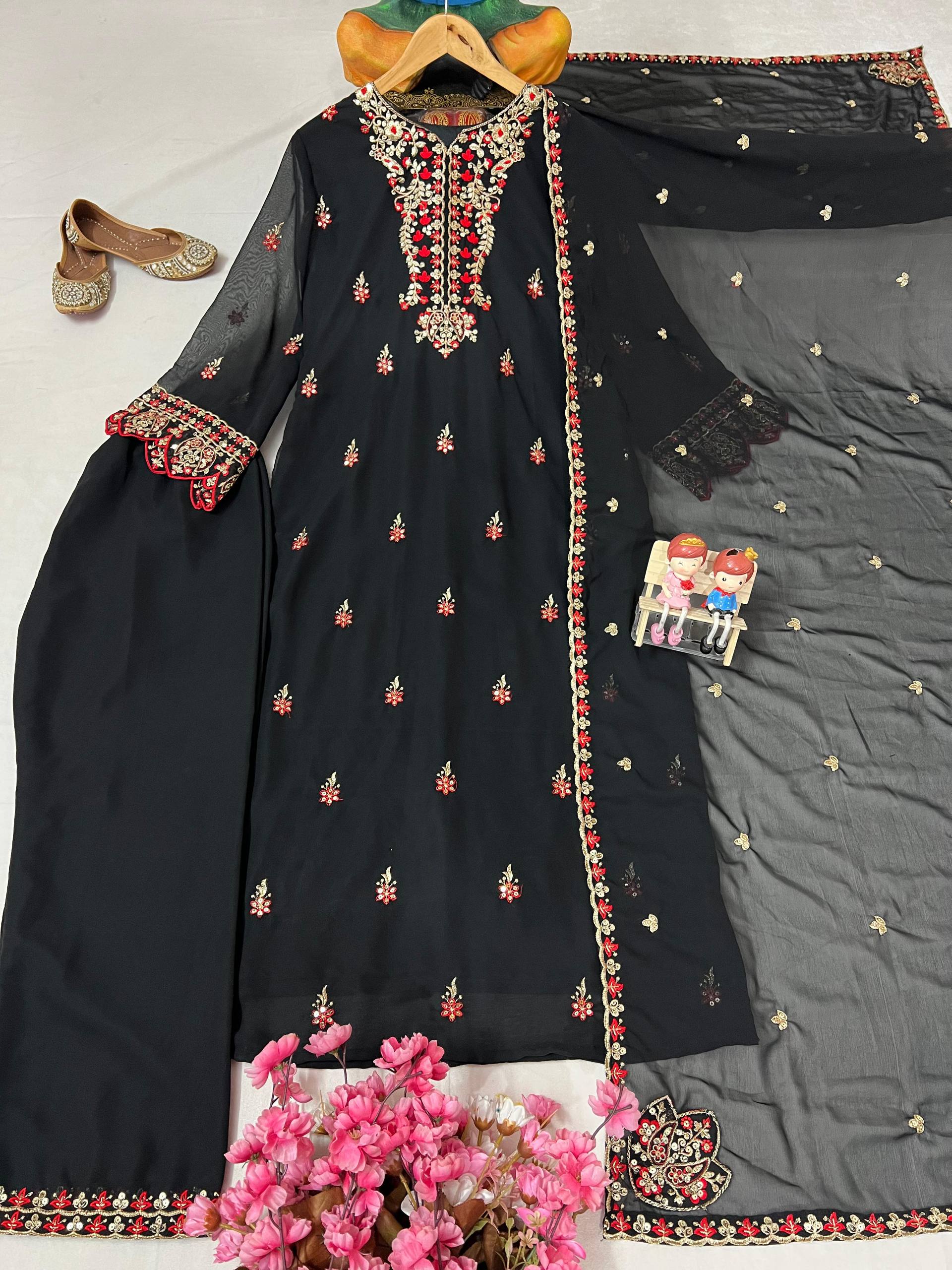 Black Color Sequence Embroidery Work Designer Party Wear Salwar Suit