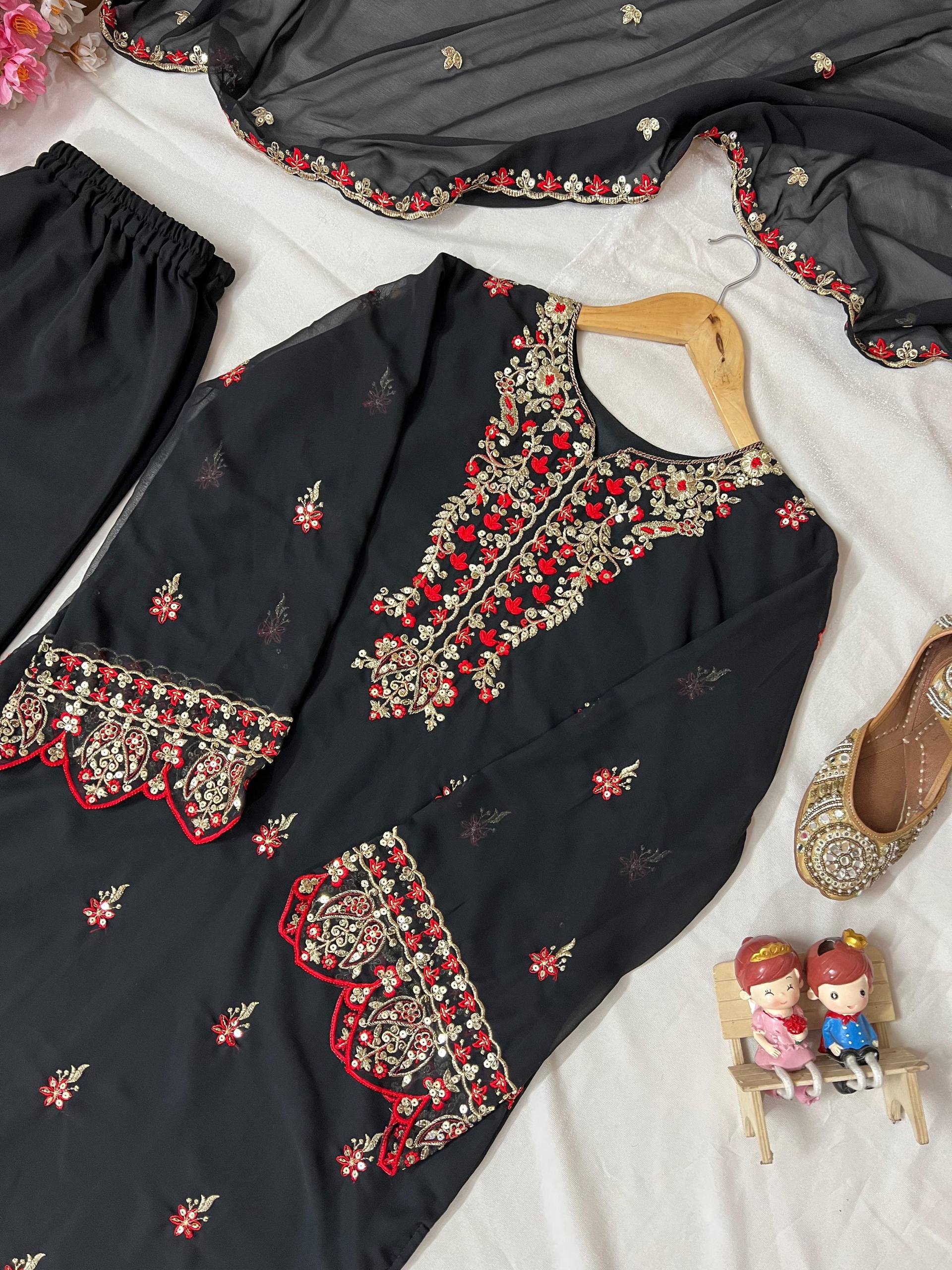 Black Color Sequence Embroidery Work Designer Party Wear Salwar Suit