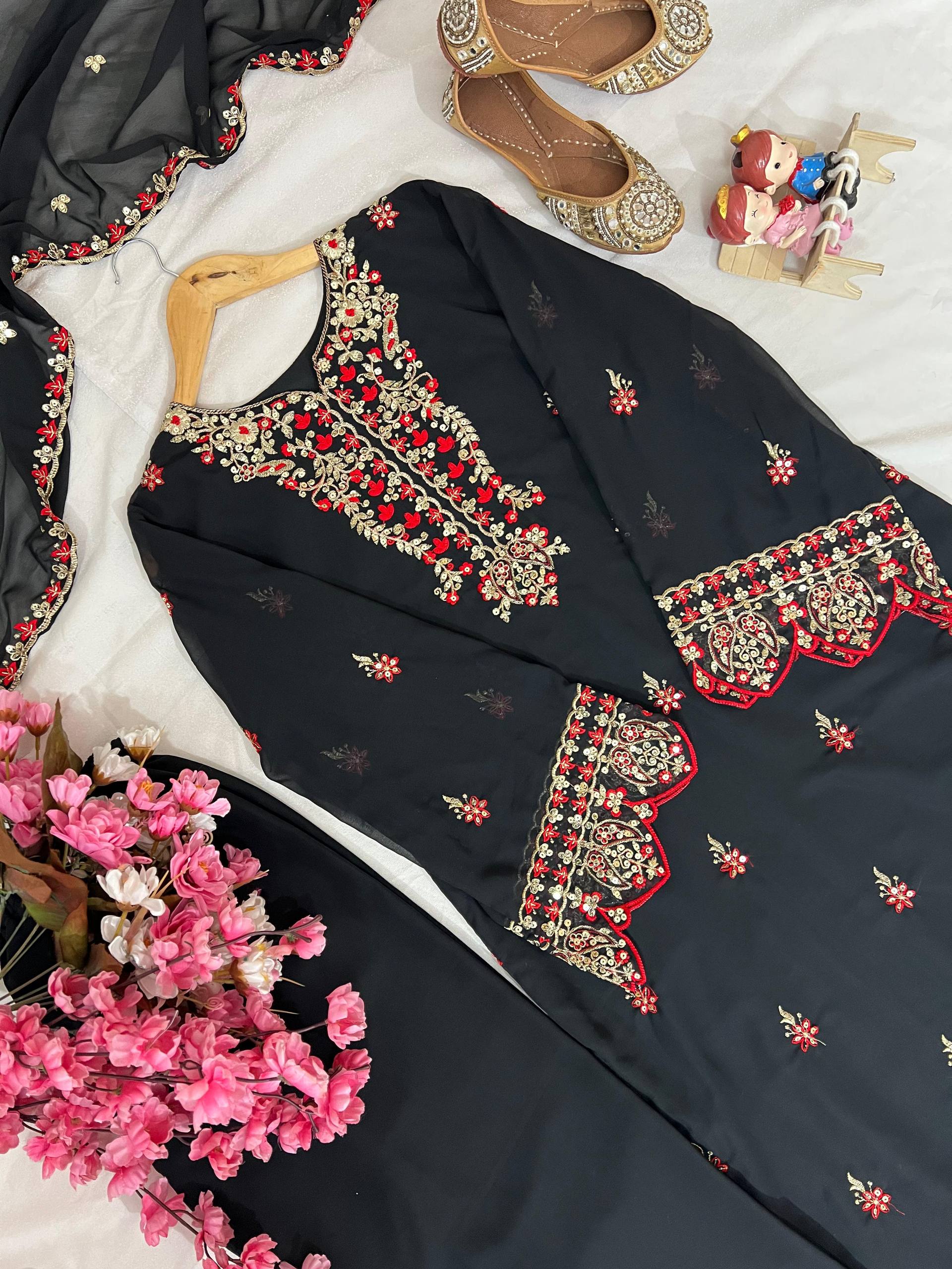 Black Color Sequence Embroidery Work Designer Party Wear Salwar Suit