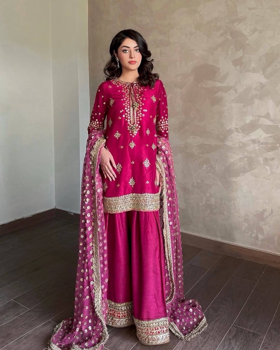 Pink Color Sequence Embroidery Work Designer Palazzo Suit