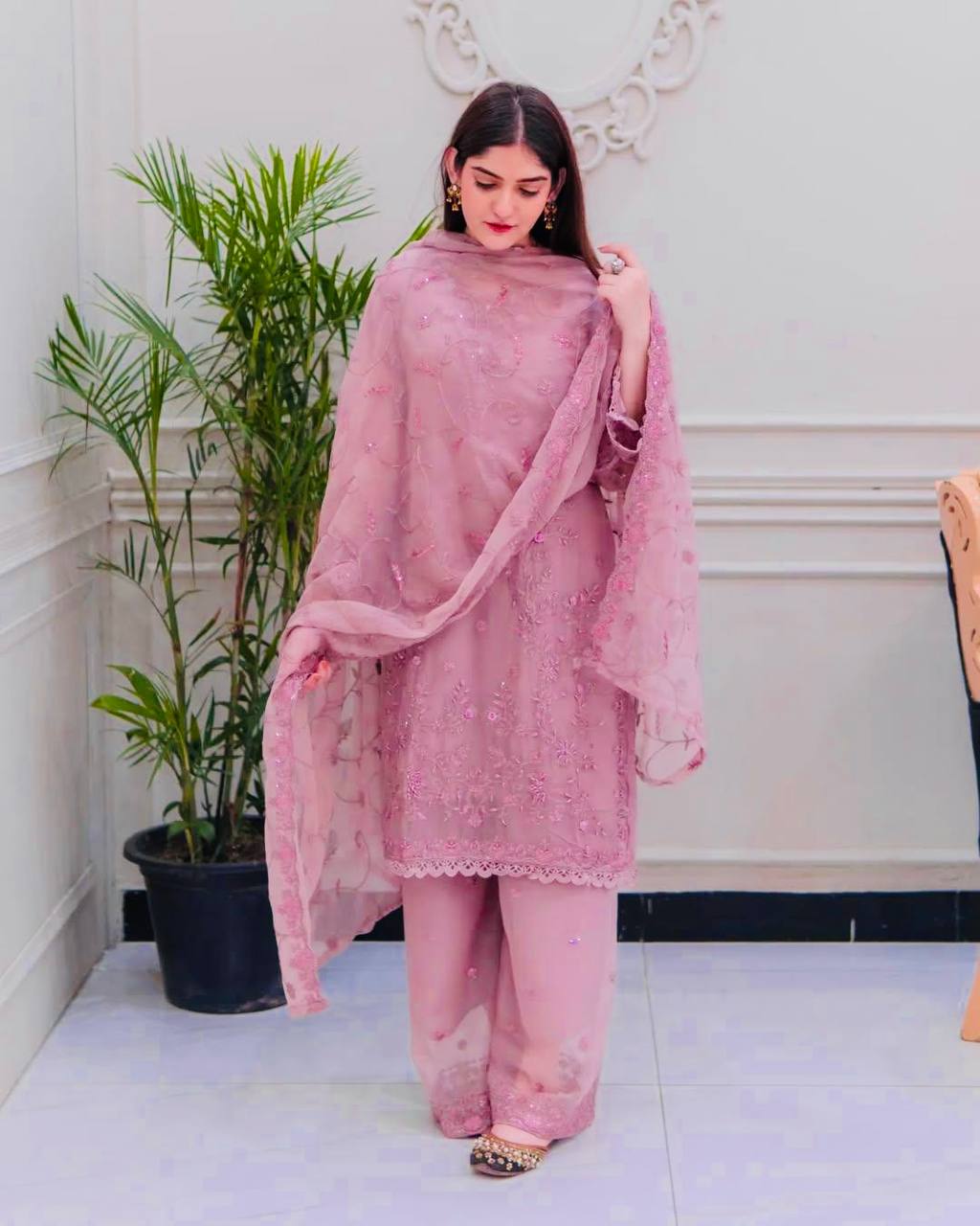 Light Pink Color Sequence Embroidery Work Designer Party Wear Salwar Suit
