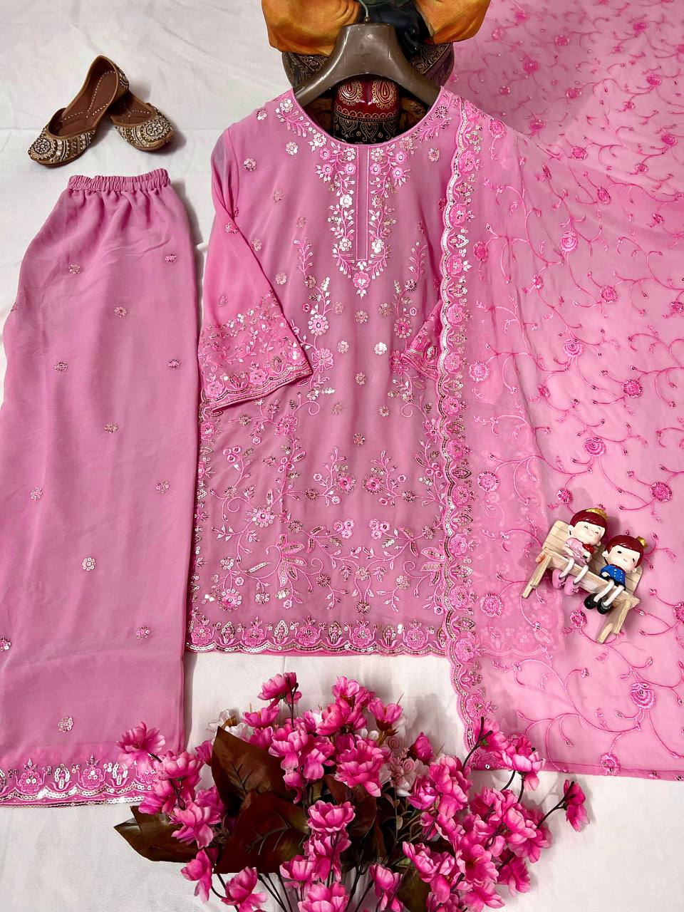 Light Pink Color Sequence Embroidery Work Designer Party Wear Salwar Suit