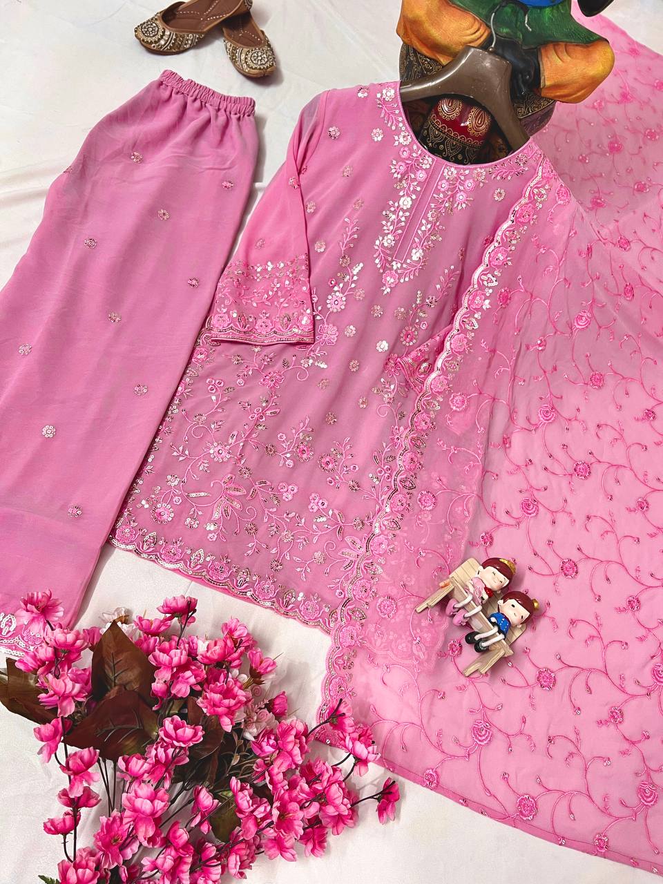 Light Pink Color Sequence Embroidery Work Designer Party Wear Salwar Suit