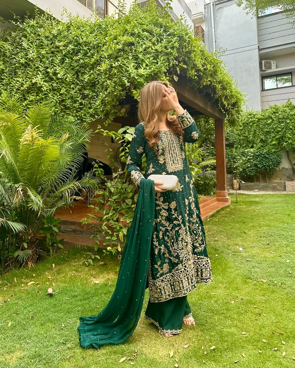 Green Color Sequence Embroidery Work Designer Party Wear Palazzo Suit