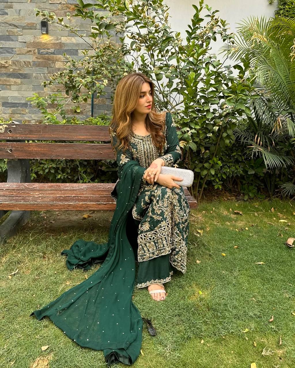 Green Color Sequence Embroidery Work Designer Party Wear Palazzo Suit