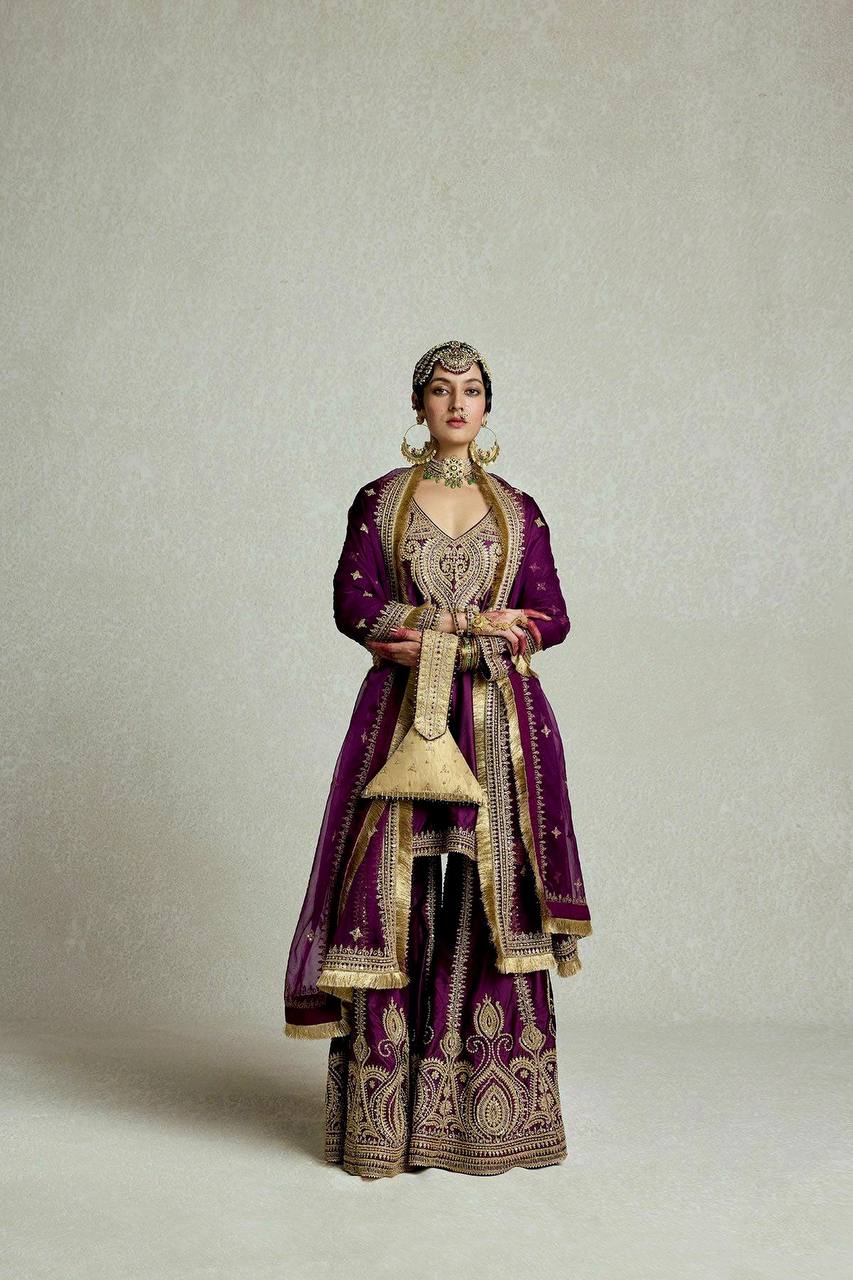 Wine Color Sequence Embroidery Work Designer Party Wear Palazzo Suit