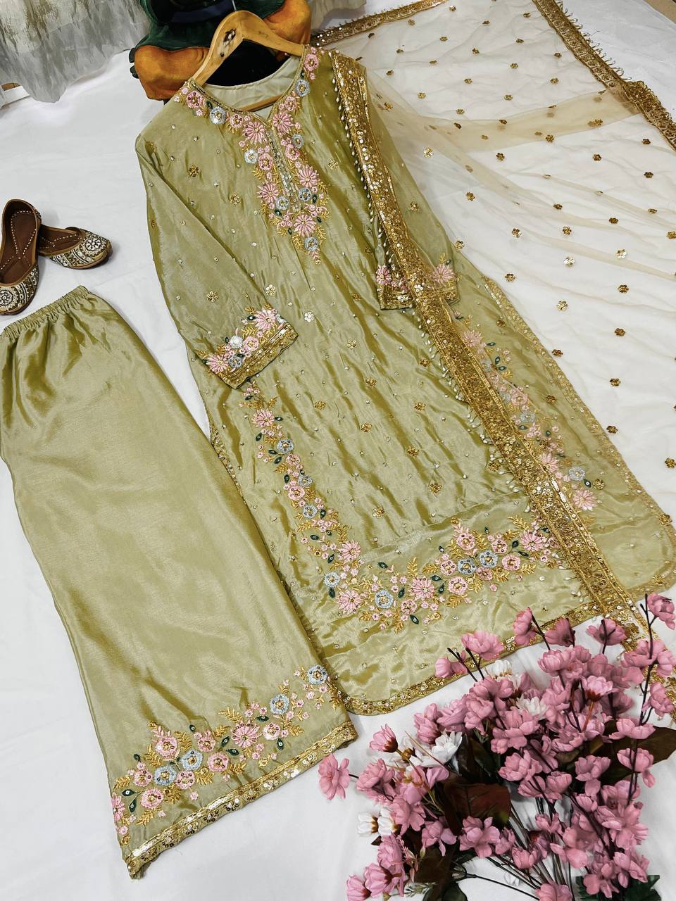 Pista Color Sequence Embroidery Work Designer Party Wear Palazzo Suit