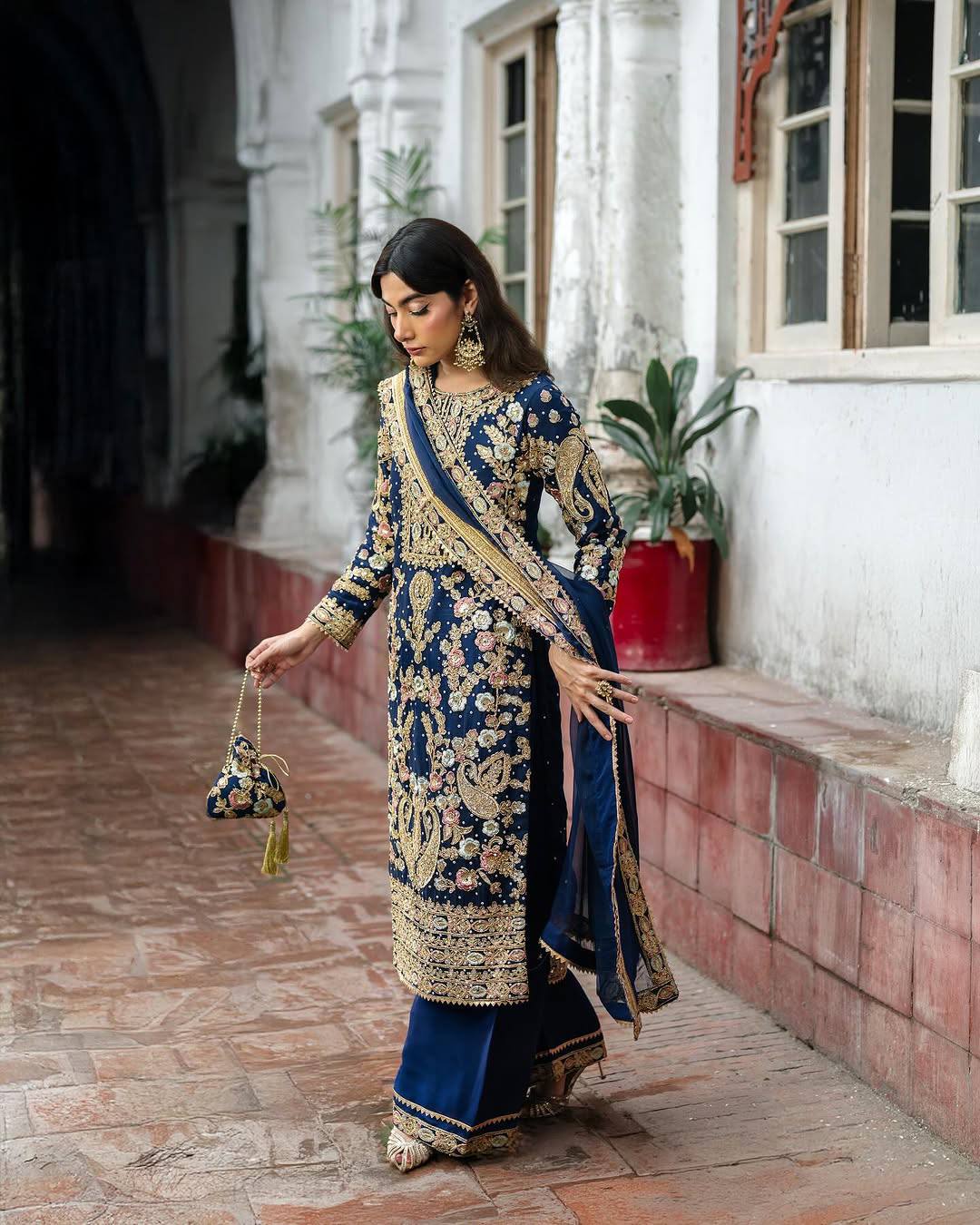 Navy Blue Color Embroidery Work Georgette Palazzo Suit