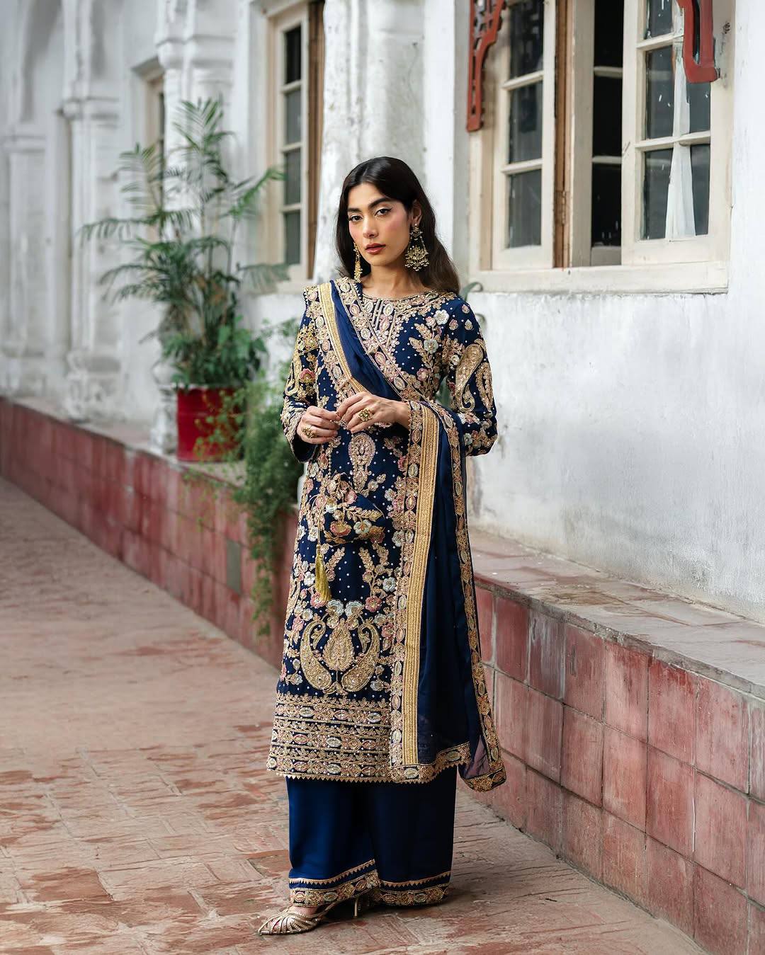 Navy Blue Color Embroidery Work Georgette Palazzo Suit