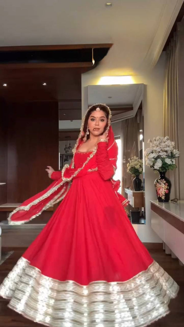 Red Color Designer Wedding Wear Georgette Gown