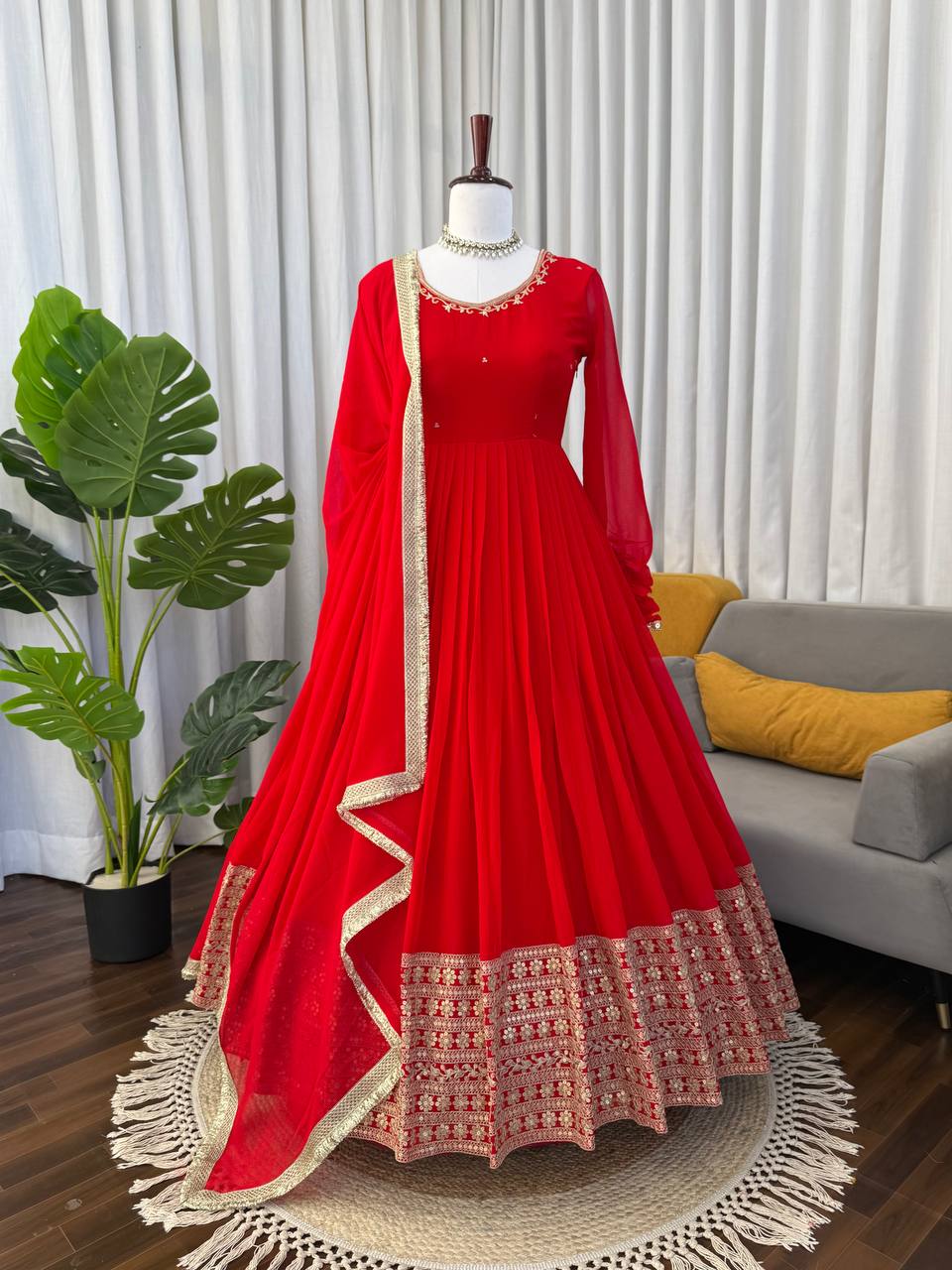 Red Color Designer Wedding Wear Georgette Gown