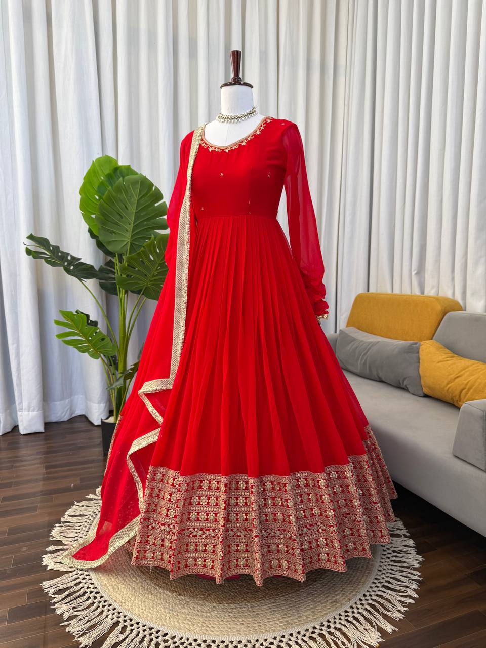 Red Color Designer Wedding Wear Georgette Gown