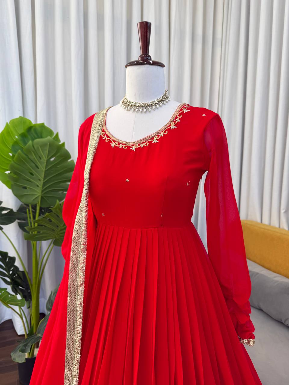 Red Color Designer Wedding Wear Georgette Gown
