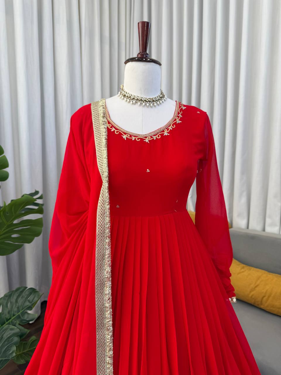 Red Color Designer Wedding Wear Georgette Gown