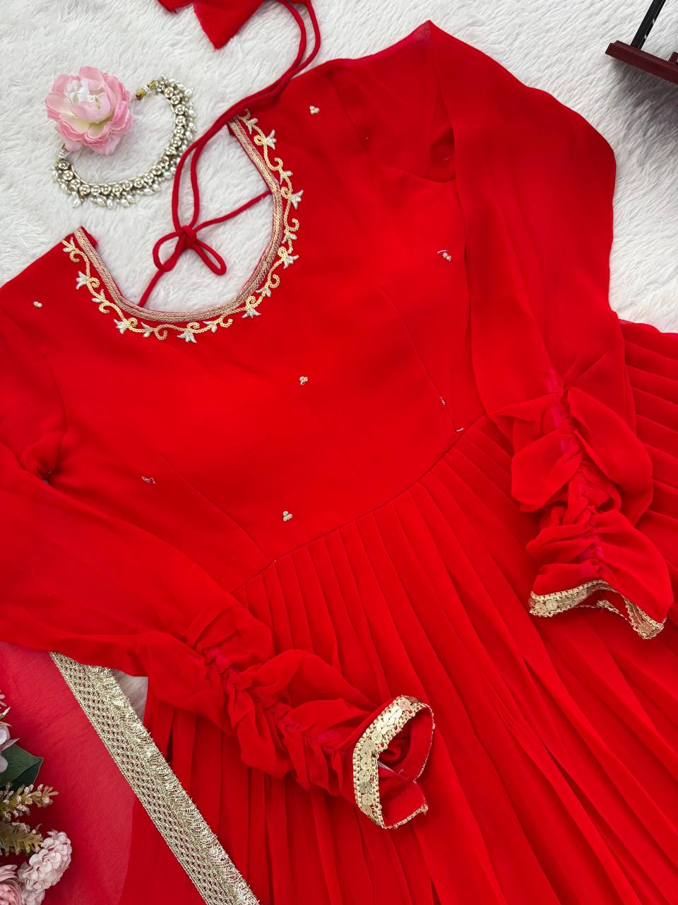 Red Color Designer Wedding Wear Georgette Gown