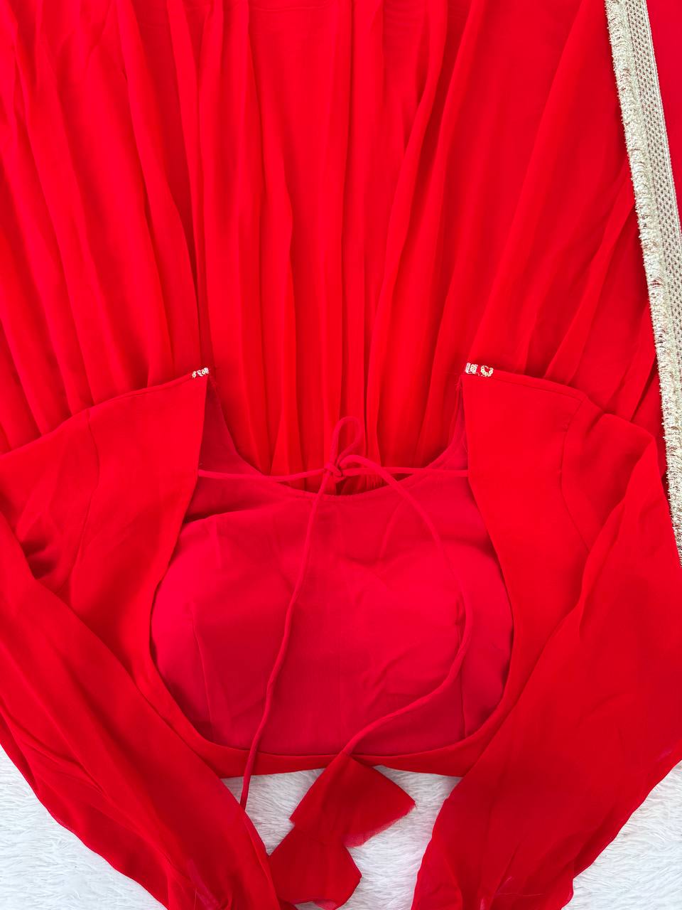 Red Color Designer Wedding Wear Georgette Gown