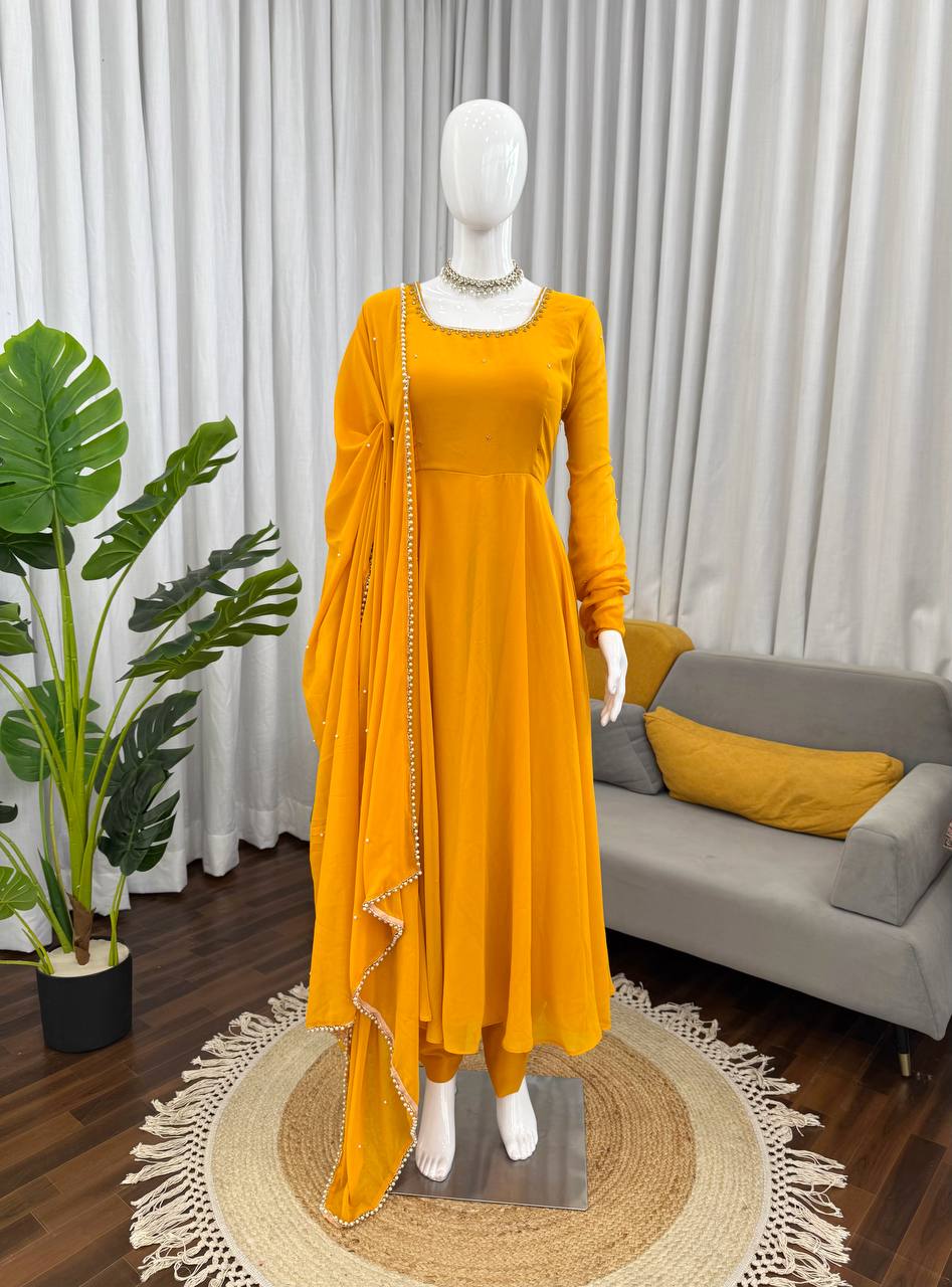 Yellow Color Designer Georgette Exclusive Anarkali Gown