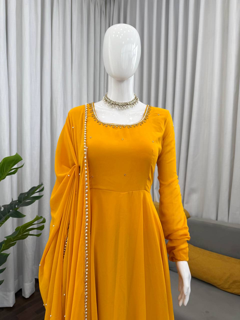 Yellow Color Designer Georgette Exclusive Anarkali Gown