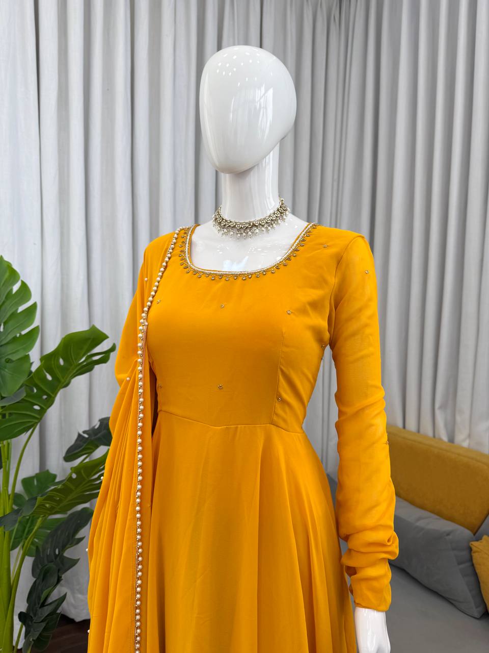 Yellow Color Designer Georgette Exclusive Anarkali Gown