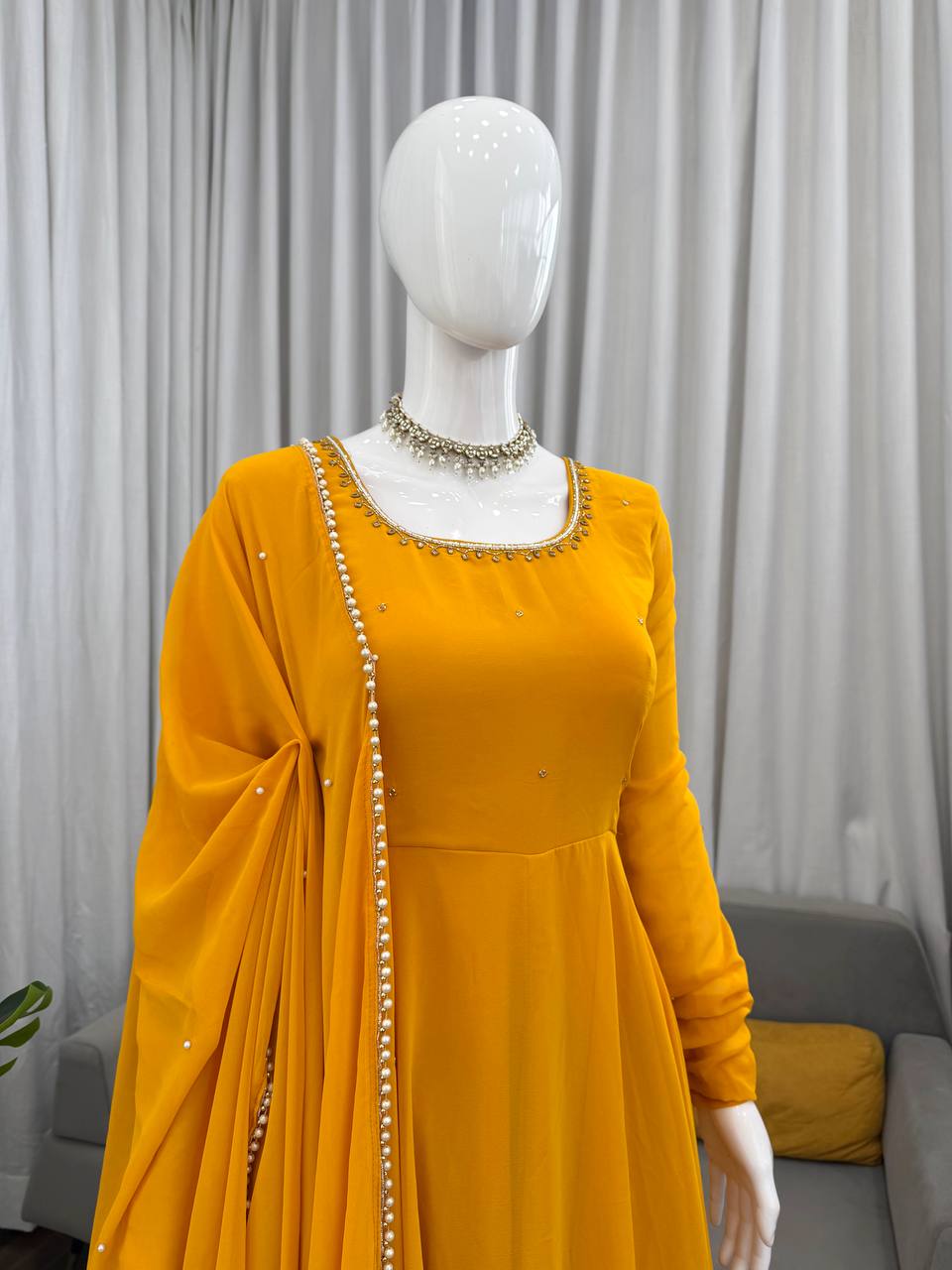 Yellow Color Designer Georgette Exclusive Anarkali Gown