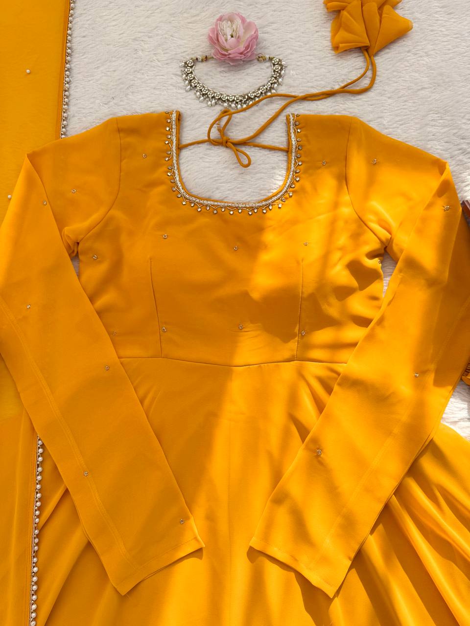 Yellow Color Designer Georgette Exclusive Anarkali Gown