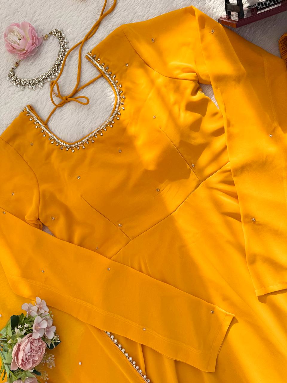 Yellow Color Designer Georgette Exclusive Anarkali Gown