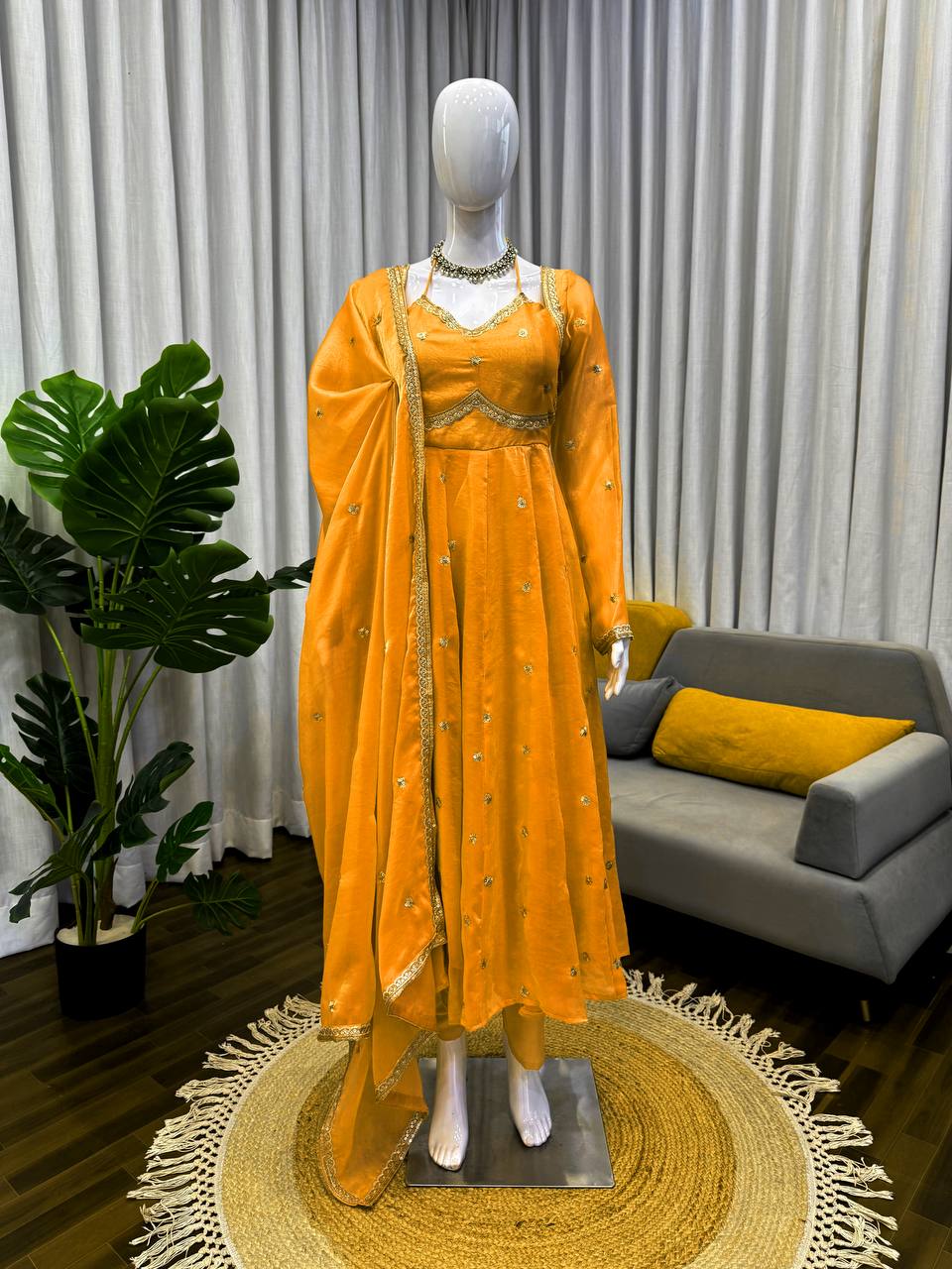 Yellow Color Designer Trendy Party Wear Exclusive Gown