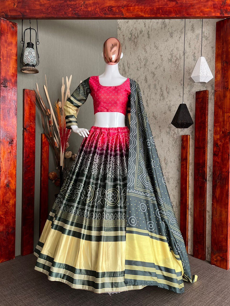 Red-Green Color Digital Print Designer Heavy Lehenga Choli Set